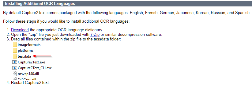 how to install additional OCR languages for Capture2Text 4.6.2
