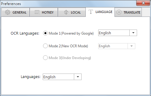 select the mode and OCR language