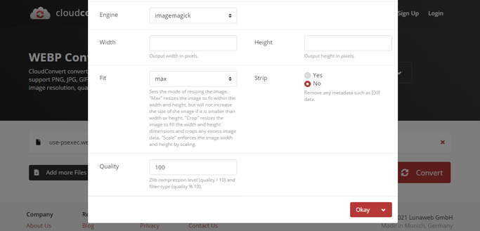 Adjust the size, quality, and resolution for the output image