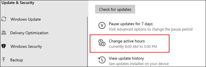 Click on "Change active hours"