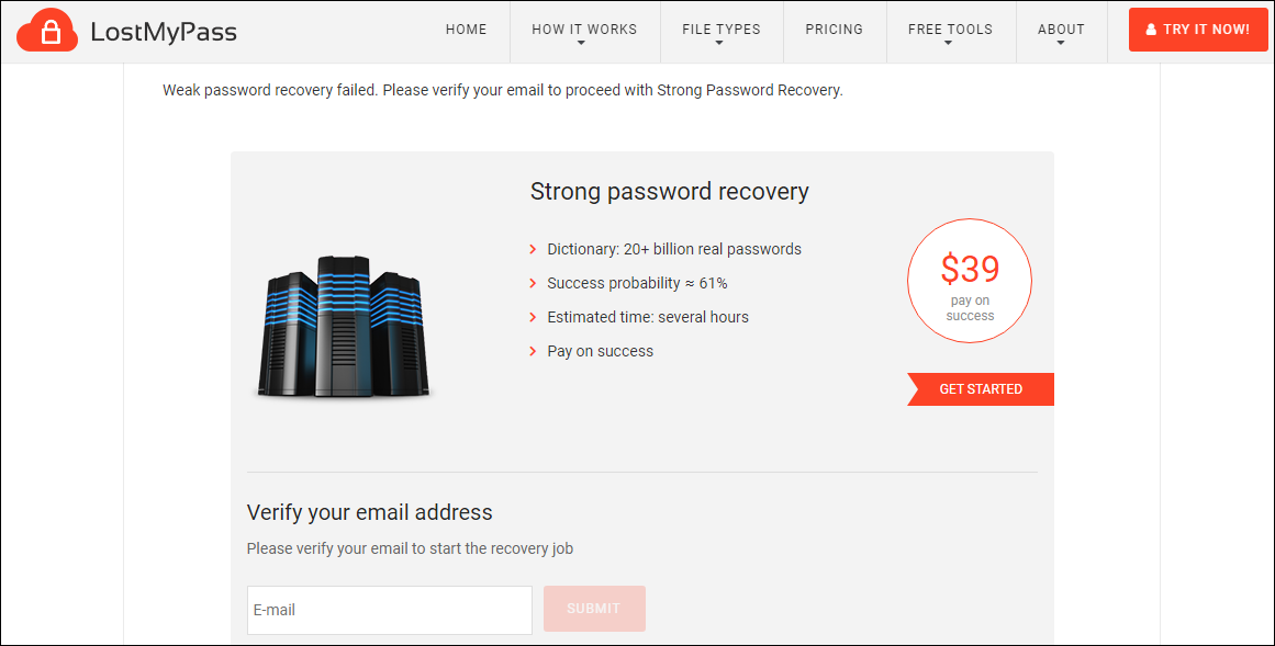 Provide an email address to proceed with strong password recovery