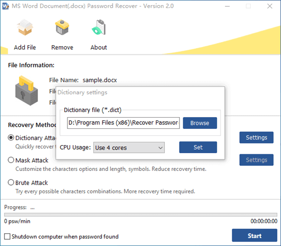 Set the path of the dictionary file and adjust the CPU usage