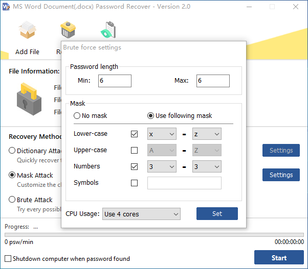 Specify the max and min length of the password as well as the characters the password contains and adjust the CPU usage