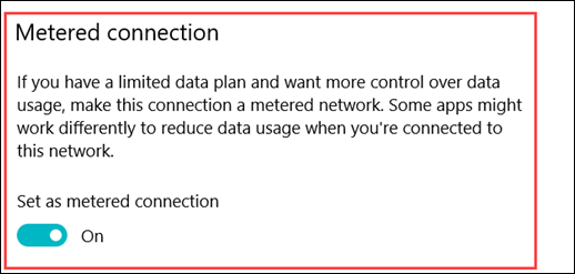 Turn on "Set as metered connection"