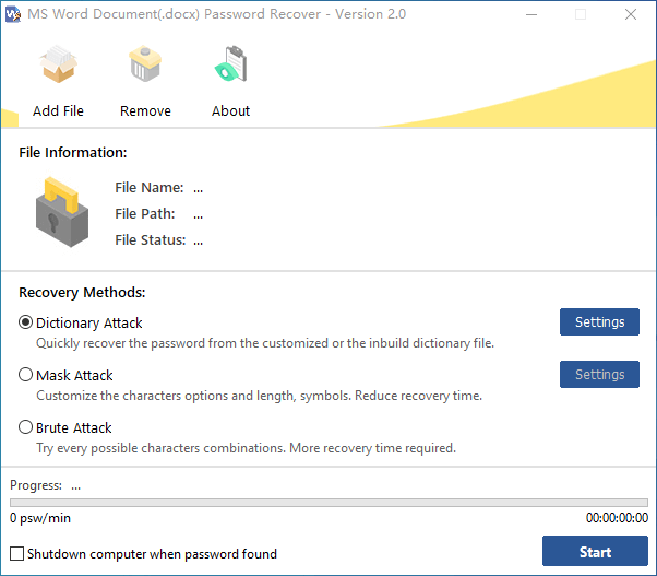 Use MS Word Document (.docx) Password Recover to retrieve the lost Word password