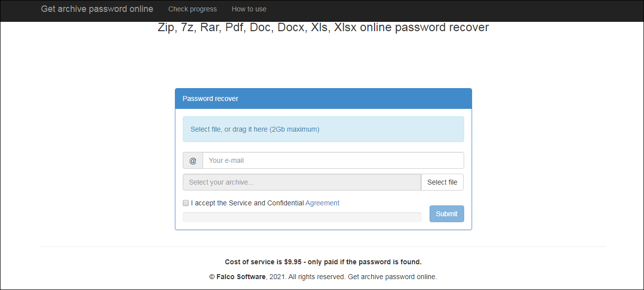 Recover the Excel open password using CrackZipRarOnline