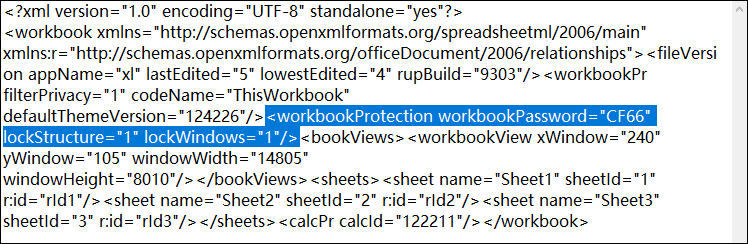  Remove the tag <workbookProtection.../>