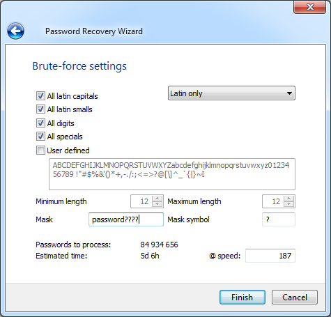 brute force attack of Accent PDF Password Recovery