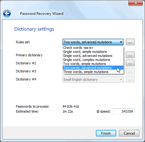 dictionary based attack of Accent PDF Password Recovery