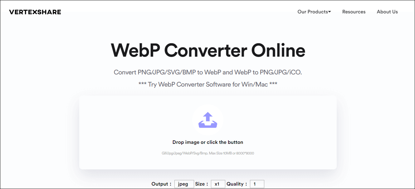 Convert WebP to PNG or JPG using Vertexshare WebP Converter Online