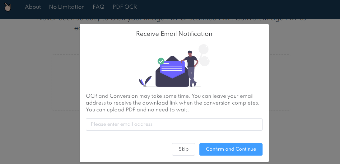 The email notification of PDF OCR