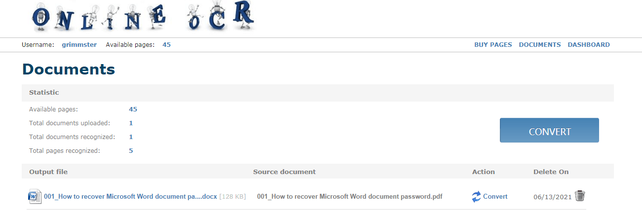 The scanned PDF has been converted to the Word file