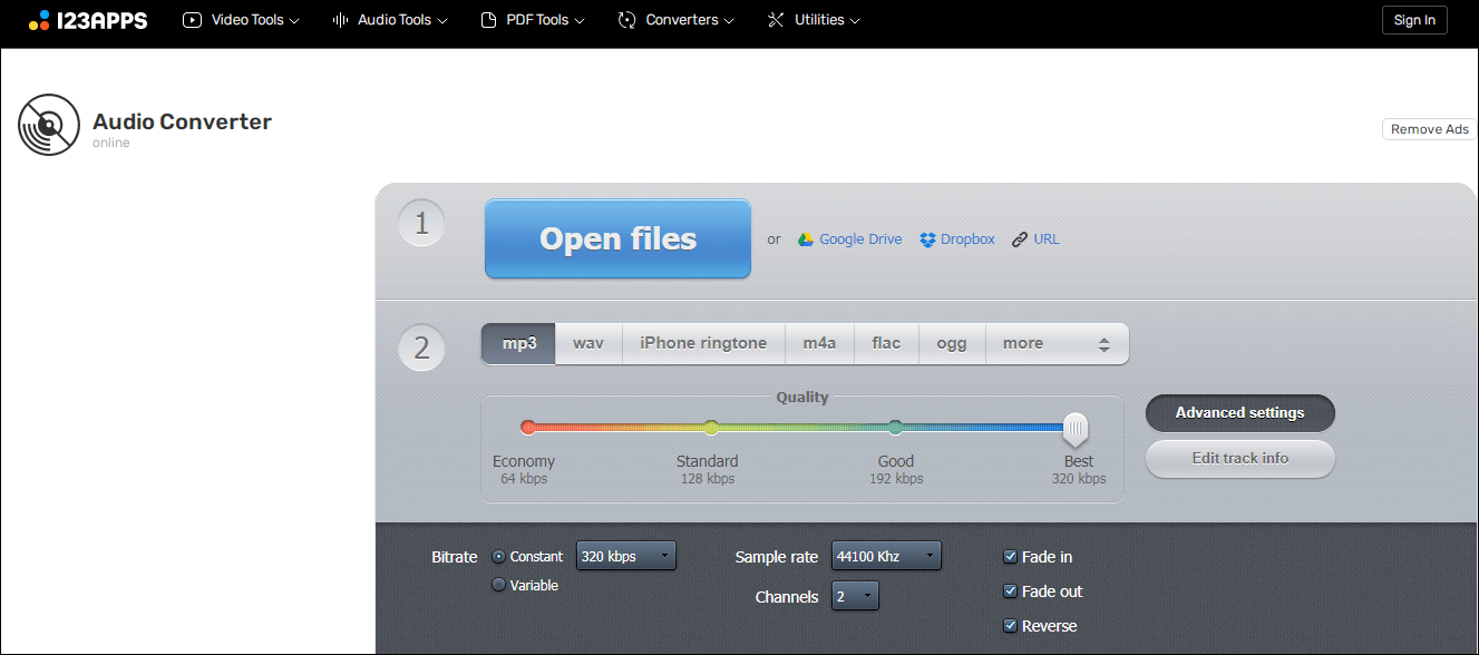 Convert audio formats with Online Audio Converter