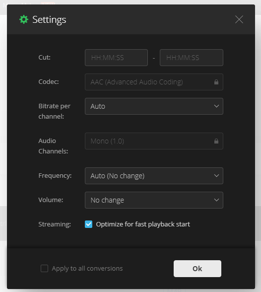 The settings of Convertio