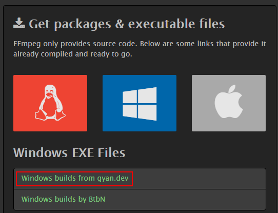 Click on "Windows builds from gyan.dev"