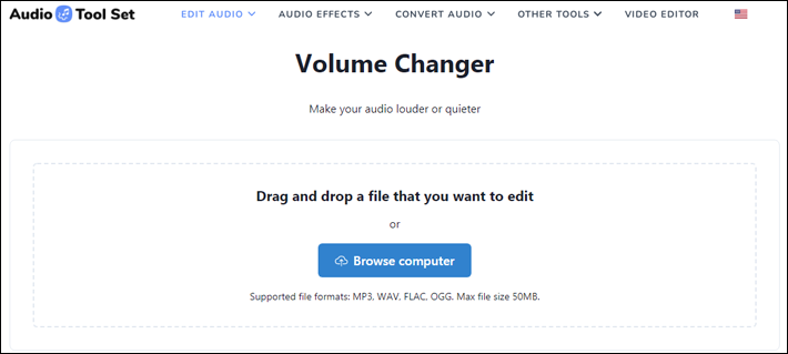 Raise the volume of the audio file using Audio Tool Set