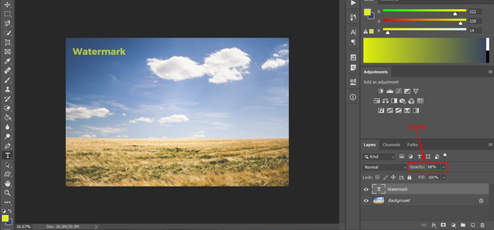 Add a text watermark to a photo in Photoshop