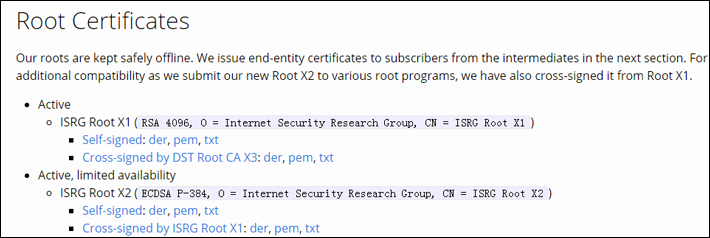 The "certficates" page of Let's Encrypt