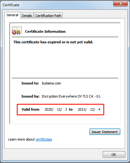 The expired SSL certficate